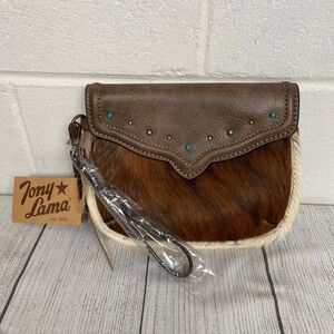 Tony Lama Hair-On Clutch Turquoise Accents Western Style Wristlet‎ Bag